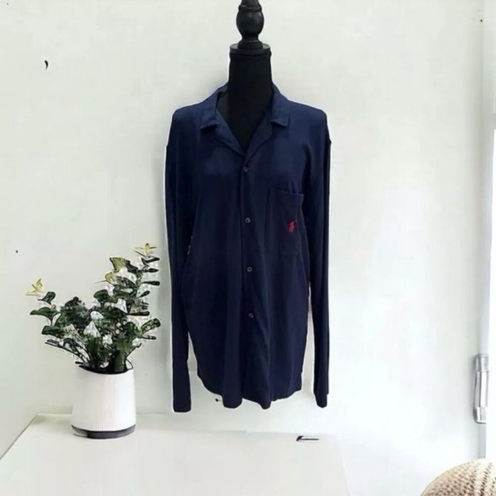 Polo Ralph Lauren Men's Long Sleeve Pajama Top Navy Blue Cotton Modal Button M